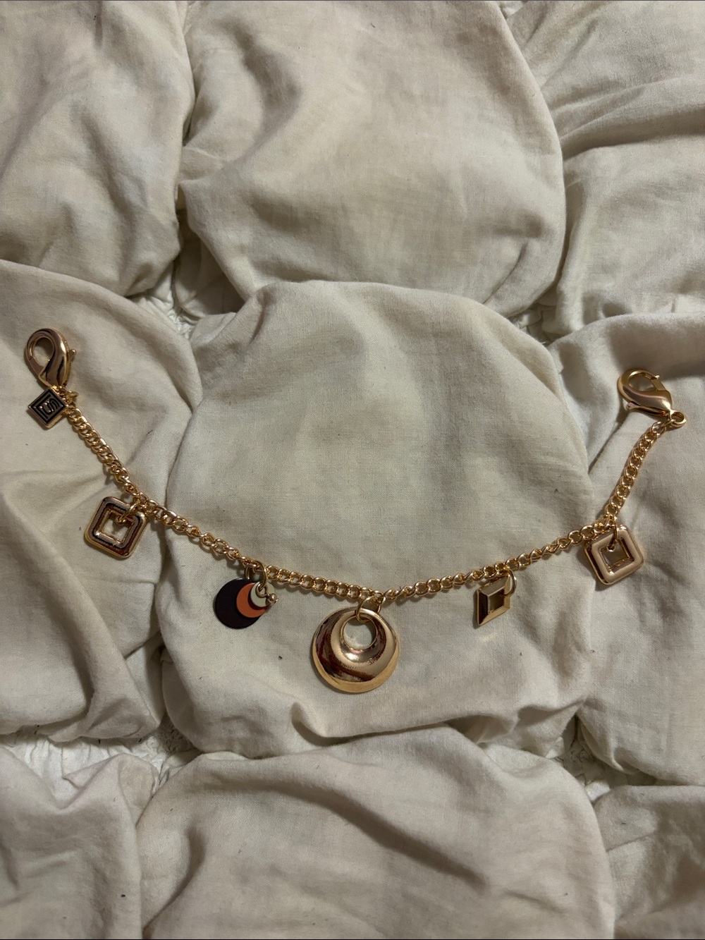 Free People Gold Tone Retro Geometric Charm Bag Strap Chain Accessorizing Piece